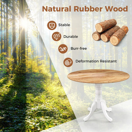 Wooden Dining Table with Round Tabletop and Curved Trestle Legs-Natural & White