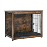 Wooden Dog Crate Furniture with Tray and Double Door-Brown