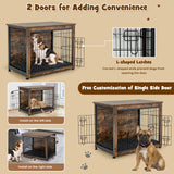 Wooden Dog Crate Furniture with Tray and Double Door-Brown