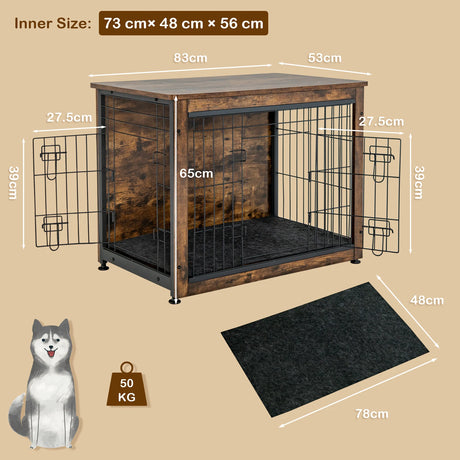 Wooden Dog Crate Furniture with Tray and Double Door-Brown