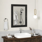 80 x 60 cm Wooden Framed Wall Mirror with Metal Hooks-Black