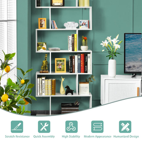 6-tier Bookshelf with Anti-Tipping Device for Office