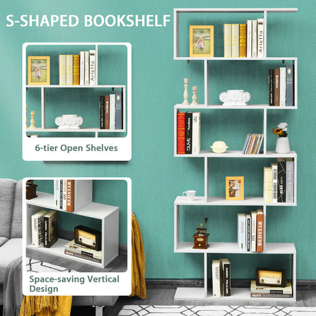 6-tier Bookshelf with Anti-Tipping Device for Office