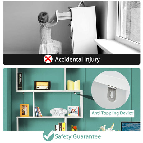 6-tier Bookshelf with Anti-Tipping Device for Office