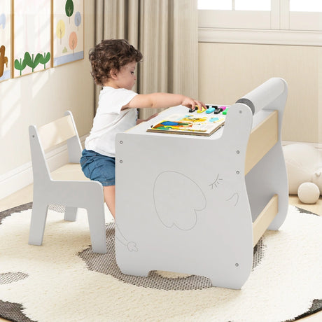 Kids Table and Chair Set with 2 in 1 Detachable Tabletop and Storage-White