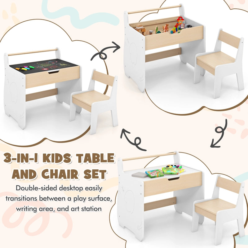 Kids Table and Chair Set with 2 in 1 Detachable Tabletop and Storage-White