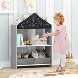 Playhouse Kids Bookshelf with Writable Chalkboard and Whiteboard-Grey