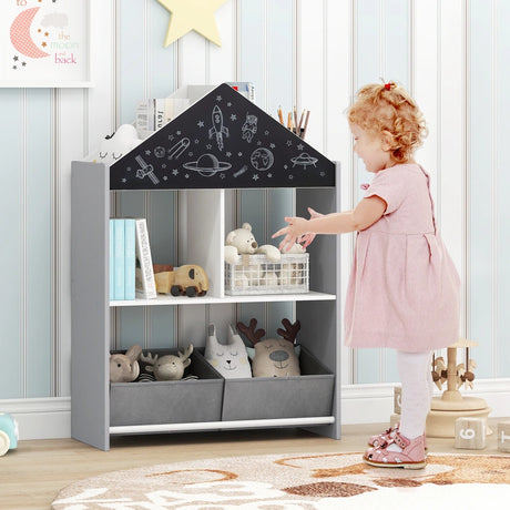 Playhouse Kids Bookshelf with Writable Chalkboard and Whiteboard-Grey