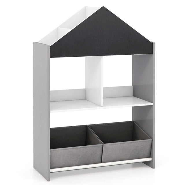Playhouse Kids Bookshelf with Writable Chalkboard and Whiteboard-Grey