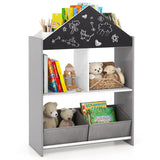 Playhouse Kids Bookshelf with Writable Chalkboard and Whiteboard-Grey