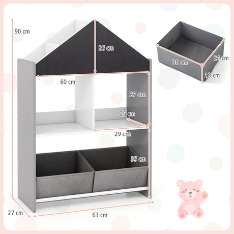 Playhouse Kids Bookshelf with Writable Chalkboard and Whiteboard-Grey