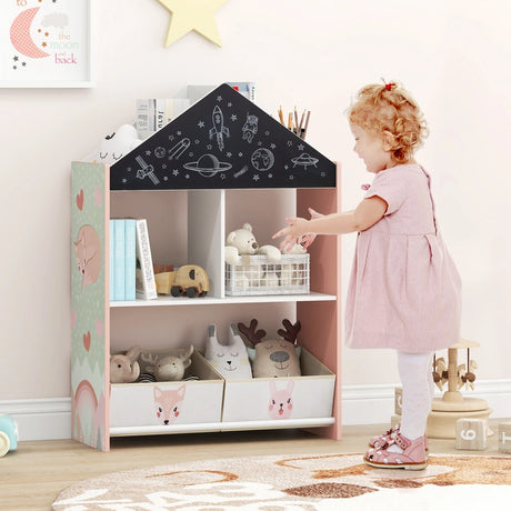 Playhouse Kids Bookshelf with Writable Chalkboard and Whiteboard-Pink