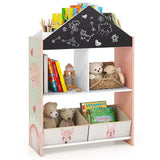 Playhouse Kids Bookshelf with Writable Chalkboard and Whiteboard-Pink