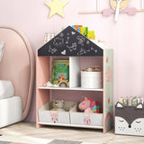 Playhouse Kids Bookshelf with Writable Chalkboard and Whiteboard-Pink