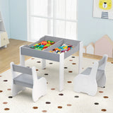 4-in-1 Wooden Activity Kids Table and Chairs with Storage and Detachable Blackboard-Gray