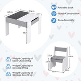 4-in-1 Wooden Activity Kids Table and Chairs with Storage and Detachable Blackboard-Gray