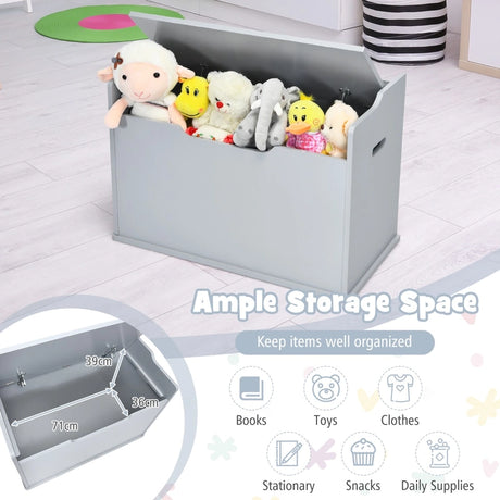 Kids Toy Wooden Flip-top Storage Box Chest Bench with Cushion Hinge-Gray