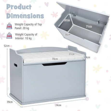 Kids Toy Wooden Flip-top Storage Box Chest Bench with Cushion Hinge-Gray