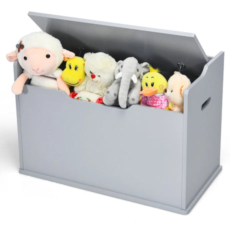 Kids Toy Wooden Flip-top Storage Box Chest Bench with Cushion Hinge-Gray