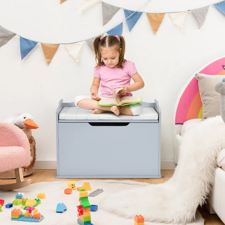 Kids Toy Wooden Flip-top Storage Box Chest Bench with Cushion Hinge-Gray