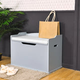 Kids Toy Wooden Flip-top Storage Box Chest Bench with Cushion Hinge-Gray