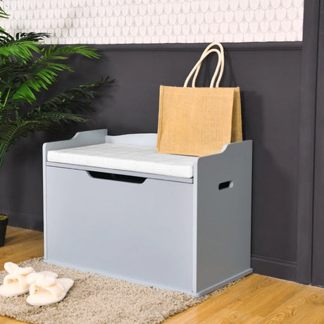 Kids Toy Wooden Flip-top Storage Box Chest Bench with Cushion Hinge-Gray