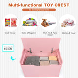 Kids Toy Wooden Flip-top Storage Box Chest Bench with Cushion Hinge-Pink