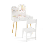 Kids Princess Makeup Dressing Desk and Chair Set with Mirror and Lights-White