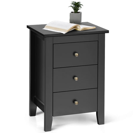 Nightstand End Beside Table Drawers Modern Storage Bedroom Furniture-Black