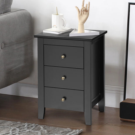 Nightstand End Beside Table Drawers Modern Storage Bedroom Furniture-Black