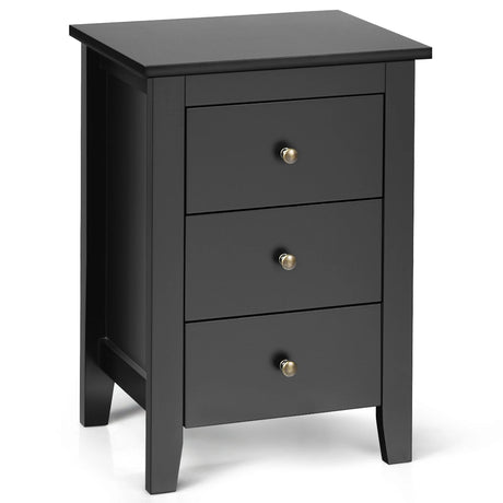 Nightstand End Beside Table Drawers Modern Storage Bedroom Furniture-Black