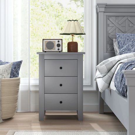 Wooden Nightstand with 3 Drawers and Stable Structure-Grey