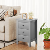 Wooden Nightstand with 3 Drawers and Stable Structure-Grey