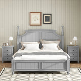 Wooden Nightstand with 3 Drawers and Stable Structure-Grey