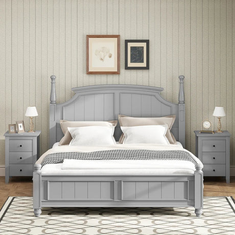 Wooden Nightstand with 3 Drawers and Stable Structure-Grey