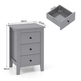 Wooden Nightstand with 3 Drawers and Stable Structure-Grey
