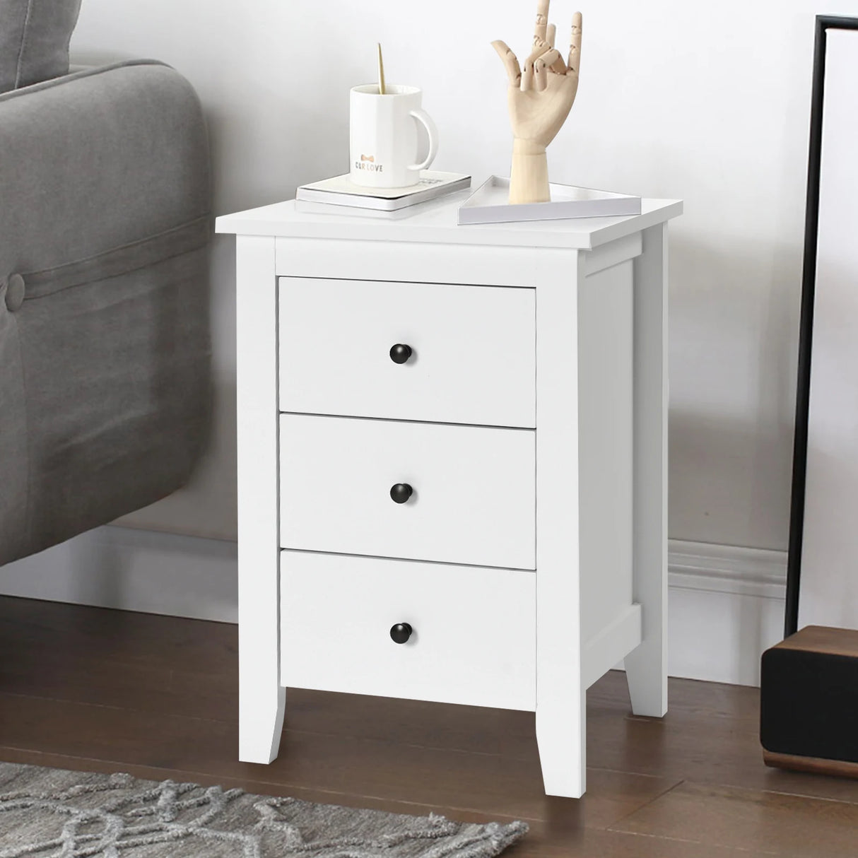 Nightstand End Beside Table Drawers Modern Storage Bedroom Furniture