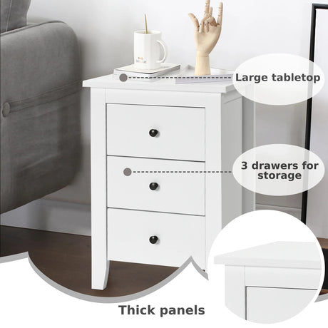 Nightstand End Beside Table Drawers Modern Storage Bedroom Furniture