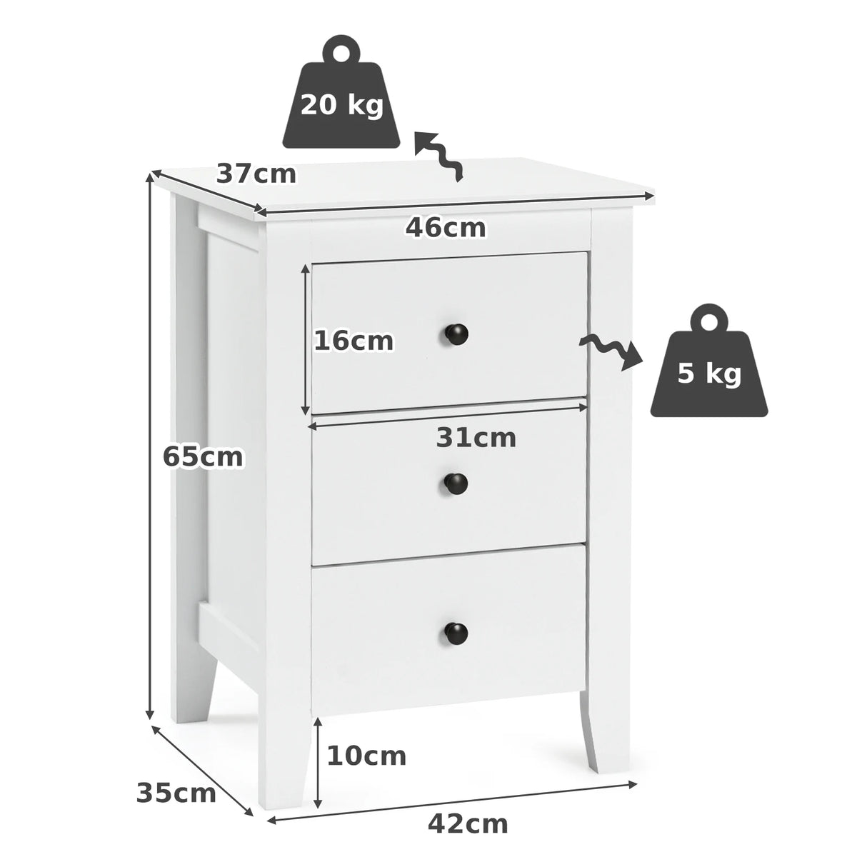 Nightstand End Beside Table Drawers Modern Storage Bedroom Furniture