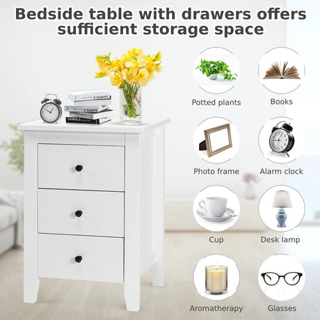 Nightstand End Beside Table Drawers Modern Storage Bedroom Furniture