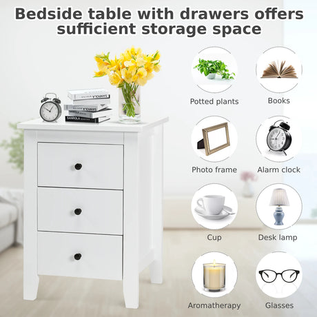 Nightstand End Beside Table Drawers Modern Storage Bedroom Furniture