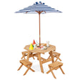 Kids Picnic Table with 4 Chairs and Adjustable Umbrella for Patio Garden Backyard-Natural