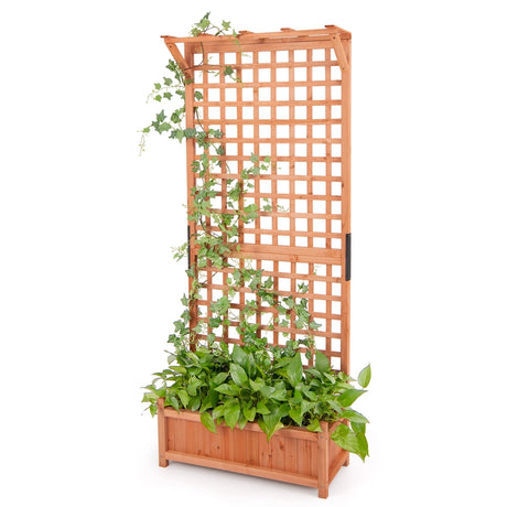 Wooden Planter Container Raised Garden Bed with Arch Trellis-Orange