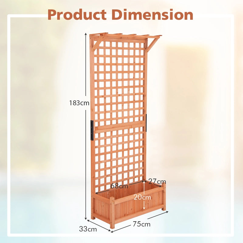 Wooden Planter Container Raised Garden Bed with Arch Trellis-Orange
