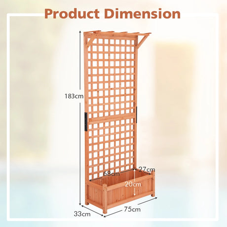 Wooden Planter Container Raised Garden Bed with Arch Trellis-Orange