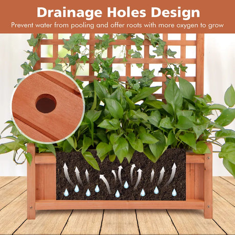 Wooden Planter Container Raised Garden Bed with Arch Trellis-Orange