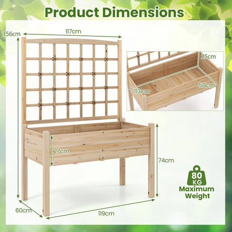 Raised Garden Bed with Lattice Trellis and Drainage Holes Elevated-Natural