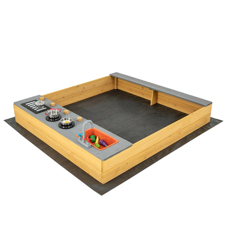 Kids Wooden Sandbox with Kitchen Playset and Bottom Liner