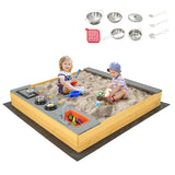 Kids Wooden Sandbox with Kitchen Playset and Bottom Liner