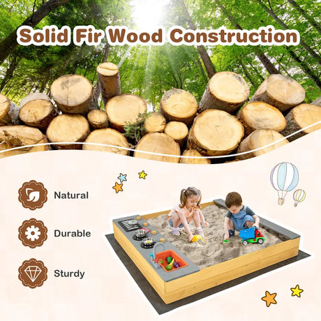 Kids Wooden Sandbox with Kitchen Playset and Bottom Liner
